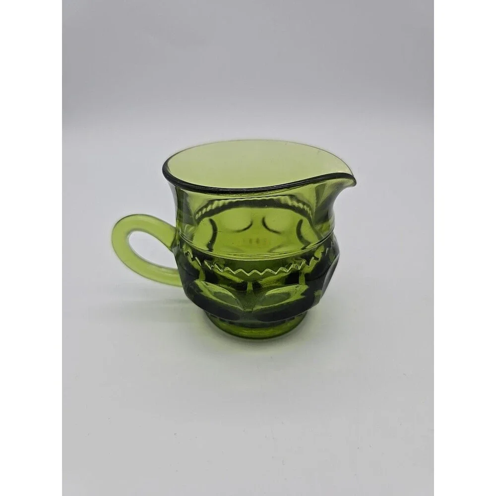 Vintage Indiana Glass Kings Crown Thumbprint Creamer Cup Avocado Green